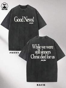 Camiseta de fe para hombre, 100% algodón puro, suave y transpirable, de manga corta, con estampado de la Escritura Mateo 5:6 (delantero y trasero), adecuada para eventos religiosos, uso casual, regalo para hombre, ropa religiosa, diseño inspirado en el sacrificio - Camiseta unisex de algodón, estilo vintage urbano, cuello redondo y manga corta. - Negro - Ver 1