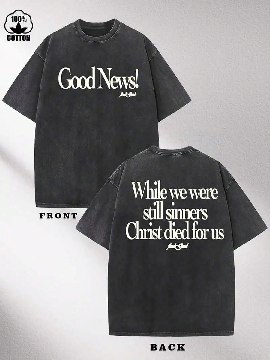 Camiseta de fe para hombre, 100% algodón puro, suave y transpirable, de manga corta, con estampado de la Escritura Mateo 5:6 (delantero y trasero), adecuada para eventos religiosos, uso casual, regalo para hombre, ropa religiosa, diseño inspirado en el sacrificio - Camiseta unisex de algodón, estilo vintage urbano, cuello redondo y manga corta. - Negro - Ver 1