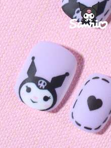 SANRIO 24片Y2K风格方形短指甲贴纸，印有可爱的库洛米、星星和爱心图案，完美贴合亚克力假指甲，适合女性和女孩日常使用，Hello Kitty美甲贴纸 - 彩色 - 查看 4