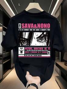 Sava & Nono Graphic T-Shirt - Thick Cotton, Short Sleeve, Crew Neck, Casual Summer T-Shirt With Sword And Shield Design, Casual Wear| Bold Print T-Shirt| Comfortable Fit, Plus Size Y2k T-Shirt - 白色 - 查看 10