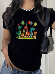 Camiseta de mujer con estampado de dinosaurios festivos,globos y confeti.Diseño original y divertido para un look casual y moderno.Comodidad y estilo. Camiseta Y2k - Blanco - Ver 11