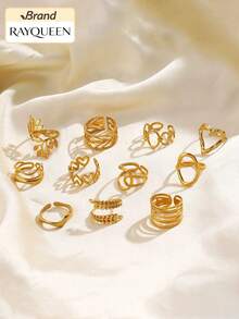 RAYQUEEN 1 chiếc nhẫn hở điều chỉnh được, đa năng, bằng thép không gỉ, thích hợp làm quà tặng và đeo hàng ngày. - Vàng - Xem 3