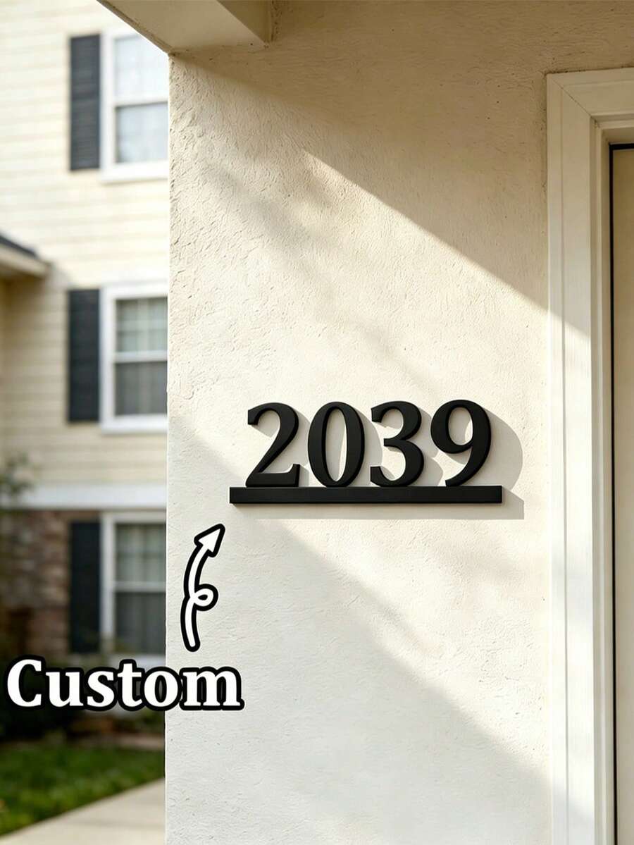 Available In 6 Sizes! Custom Metal Doorplates, Housewarming Gifts, Address Plates, House Numbers, Made Of Solid Metal. Curb Appeal - Black - View 1