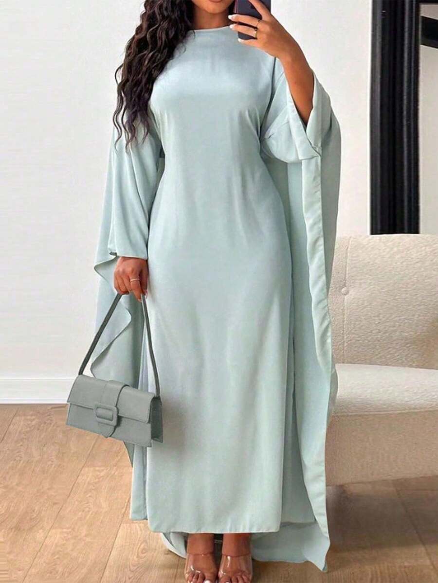 Đầm dạ hội dáng rộng, kín đáo, tay cánh dơi bằng satin thanh lịch của Unadoll dành cho nữ, thích hợp cho các buổi hẹn hò, kỳ nghỉ, ngày Valentine và các chuyến đi chơi. - Hồ xanh - Xem 1