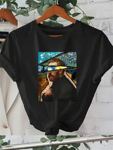 1 camiseta de mujer inspirada en Y2K con estampado del retrato de Van Gogh - Camiseta negra de manga corta informal, diseño artístico, perfecta para uso diario o como regalo, camiseta para todas las estaciones.| Moda Y2K| Camiseta Elegante para Mujer Estilo Y2k - Blanco - Ver 10
