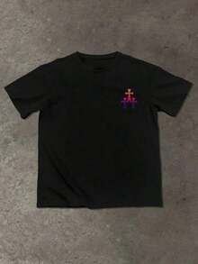 Manfinity  Camiseta casual de hombre con estampado de cruz y letras, verano - Negro 2 - Ver 3