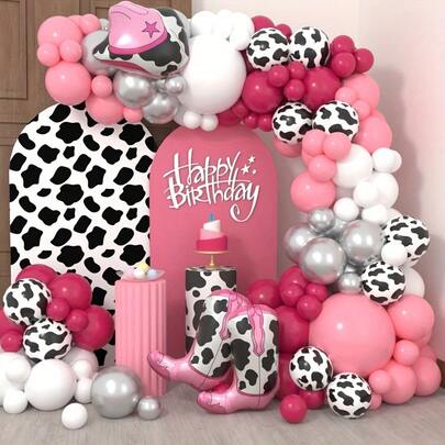 127-Piece Western Cowboy Girl Balloon Set, Including Cowboy Hat, Cowboy Boots, And Foil-Printed Balloons. Suitable For Birthday Parties, Bachelorette Parties, Western-Themed Parties, Farm Party Decorations, Home Decor, Halloween Decoration