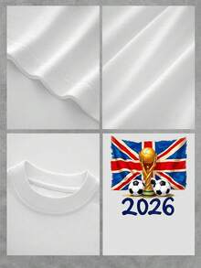 British Flag With Golden Trophy And Footballs Symbolizing The Passion And Competitive Spirit Of Football In 2026. Women's T-Shirt, 100% Cotton, Comfortable For Sports Fans And Lovers Of The Game's Energy. - 白色 - 查看 4