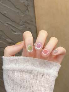 10pcs Handmade,Nail,Press On Nails,Valentine's Day,Gift,Spring And Summer Nails,Medium Long Nails, Pointed Nails,Summer Nail Design,Nails Press On,Press On Nails Short,Fake Nails,Short Nails,Press On Nails Acrylic,Handmade Press On Nails,Detachable And Reusable ﻿ - Multicolor - View 6
