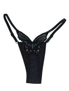 Butterfly Panties Kit 2 Microfiber Thong Lingerie Sexy Sensual Adjustable G-String - Negro y azul claro - Ver 2