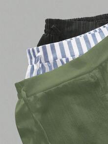 Set de 3 pantalones rectos sueltos de cintura alta con cordón y bolsillos, de unicolor y versátiles, adecuados para primavera/verano - Multicolor 8 - Ver 3