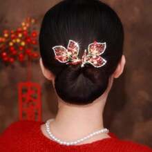 1 Piece Fashionable And Versatile Elegant Literary Full Diamond Pleated Headband For Going Out And Commuting Temperament Hair Pressing Headband Hair Accessories - màu đỏ - Xem 1