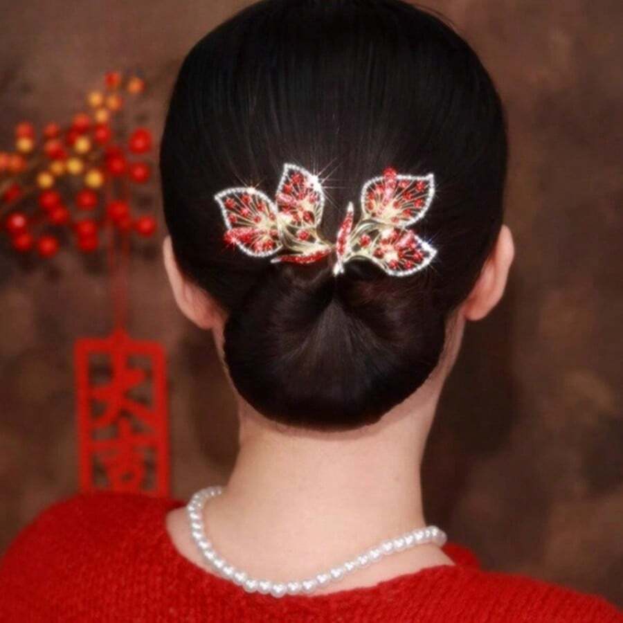 1 Piece Fashionable And Versatile Elegant Literary Full Diamond Pleated Headband For Going Out And Commuting Temperament Hair Pressing Headband Hair Accessories - màu đỏ - Xem 1
