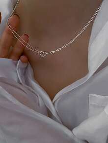 1 buah Kalung Berbentuk Hati Terbaru, Desain Unik, Mewah, Serbaguna, Kalung Choker Minimalis untuk Wanita - Antique Silver - View 2