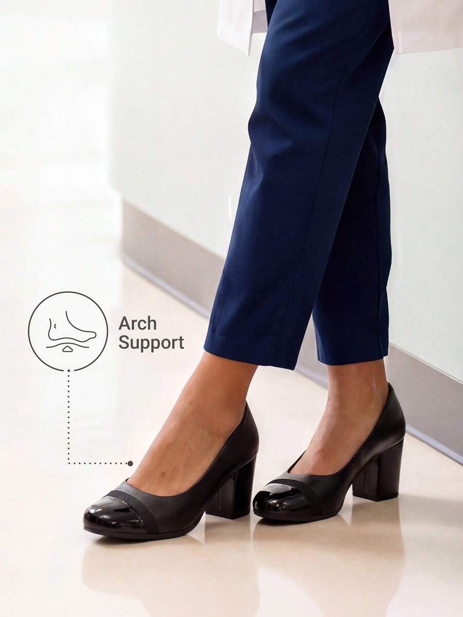 Women's Low Chunky Pumps Block Heel Dress Shoes Closed Round Toe Comfortable Heels For Commuting Parties Daily Wear - Black - View 1