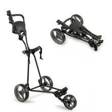 GOFLAME Folding Golf Pull Trolley 3-Wheel Golf Push Cart With Scoreboard Storage Net Umbrella & Cup Holder - Grey - View 1