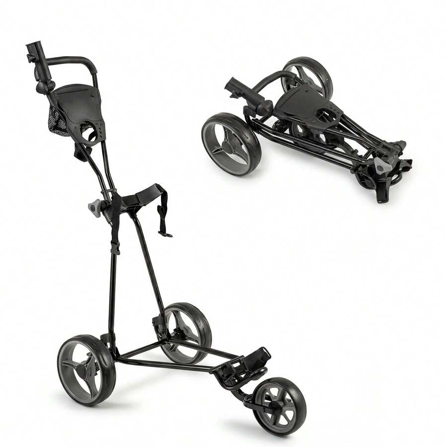 GOFLAME Folding Golf Pull Trolley 3-Wheel Golf Push Cart With Scoreboard Storage Net Umbrella & Cup Holder - Grey - View 1