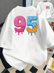 Camiseta Casual de Manga Corta con Cuello Redondo Estampado 95s para Mujer| Ajuste Cómodo, Diseño Clásico, Uso en Todas las Temporadas, Camiseta Y2k - Negro - Ver 10