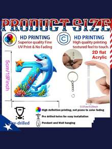 2D Flat Acrylic Keychain, Dolphin Letter Keychain, Novelty Keychain, 26 Letters, Dolphin, Marine Life, Keychain Accessories, Fashion Accessories, Suitable For Various Occasions Matching Keychain - Dolphin - View 2