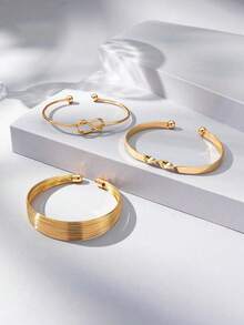 Set de 3 piezas de brazaletes abiertos minimalistas y de moda para mujer, aptos para uso diario - multicolor - Ver 2