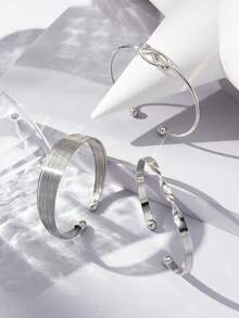 Set de 3 piezas de brazaletes abiertos minimalistas y de moda para mujer, aptos para uso diario - multicolor - Ver 6