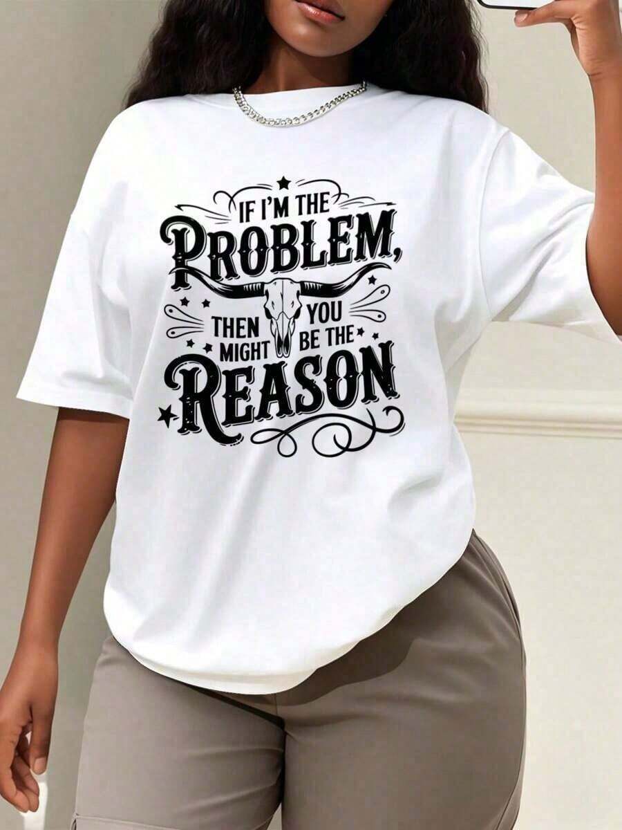 Camiseta de Mujer con Estampado Gráfico, Algodón Ligero, Estilo Oversized para Mujer, Camiseta con la Frase "Si yo soy el problema, entonces tú podrías ser la razón", Camiseta de Música Country, Camiseta Retro Cowgirl Nashville, Camiseta de Moda para Regalo, Camiseta Oversize para Mujer, Perfecta para Fiestas o Regalos, Suave y Cómoda. Camiseta Oversized para Mujer con Estampado 100% Algodón Puro. - Blanco - Ver 1