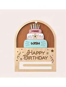 1张2D木质生日现金卡，造型新颖，印有“生日快乐”字样和彩色生日蛋糕图案，适用于生日派对礼物、装饰、家居装饰、现金礼物、礼品包装盒装饰、木质DIY工艺品。 - 多款 - 查看 5