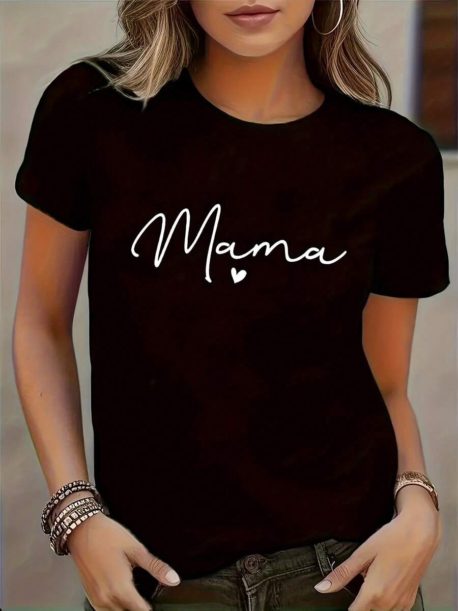 Camiseta de moda para mujer con estampado de letras - Negro - Ver 1