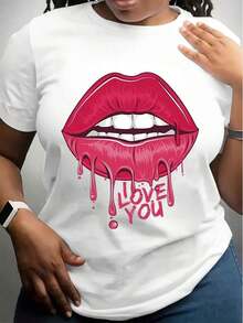 Diseñada para mujeres modernas, elegantes y cómodas. Camiseta negra para mujer con gráfico de labios rosados llamativos y diseño de "I Love You Dripping", una linda y romántica camiseta para el Día de San Valentín, una prenda de moda para uso casual. Confeccionada con tela suave y transpirable de primera calidad, diseñada para brindar comodidad durante todo el día y para un uso diario versátil, perfecta para salidas informales. - Blanco - Ver 8