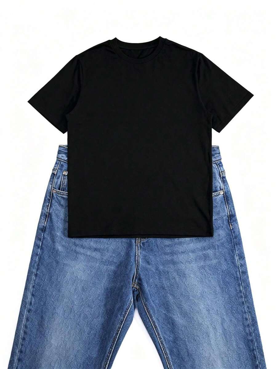 Oversized T-Shirts For Women And Unisex 1XL-5XL (EU 44-46W/ 28-30W) - Short Sleeve Crew Neck Blouse In Thick Fabric, Casual Urban Style T-Shirts For Men And Women, Machine Washable, Loose Fit Summer T-Shirt (Sizes 132-264) - For Men - Unisex Cotton Short Sleeve Crew Neck T-Shirt, Vintage Urban Style - 黑色 - 查看 1