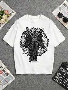 White T-Shirt With A Striking "Angel Of Hope" Print. Perfect For Expressing Admiration And Gratitude Towards Loved Ones. A Short-Sleeved T-Shirt Suitable For Home, Everyday Wear, Parties, And Travel-Ideal As A Gift For Friends Or Family. - 白色 - 查看 1