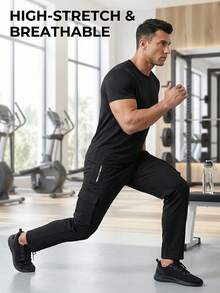 Cargo Sweatpants, Drawstring Elastic Waist Straight Leg Casual Pants With Side Zipper Pockets & Cargo Pockets, Suitable For Daily Wear, Gym, Outdoor, Multi-Scenario Sports - Black - View 6