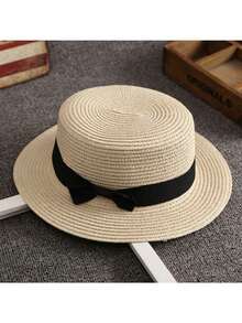 1pc Boho French Raffia Bow Knot Straw Hat For Women, Summer Beach Sun Protection Panama Hat - Multicolor - View 7