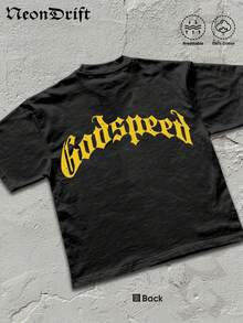 NeonDrift  Double-Sided Printing NeonDrift Men's T-Shirt Men's Short-Sleeve T-Shirt100% Cotton Fabric Soft & Skin-Friendly Unisex Style Gifts For Spring Festival, Valentine's Day, St. Patrick's Day & World Cup--Godspeed  Drift Car Graphic Tee Men Streetwear Vintage Racing Print Breathable Cotton Casual T Shirt For Car Enthusiasts And Urban Style Lovers - 黑色 - 查看 3