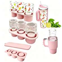 1pc Silicone Ice Cube Tray With Lid, 20oz Capacity, Easy Release, Suitable For Freezing Cocktails, Whiskey, Beverages, Coffee, Pink - Multicolor - View 8