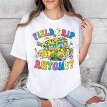 1 "Field Trip Anyone" T-Shirt, School Trip T-Shirt, "Teacher Magic School Bus" T-Shirt, Field Day T-Shirt, "Seatbelts Everyone" T-Shirt, "Frizzle" T-Shirt, Teacher T-Shirt, Oversized Graphic Tees For Women, 100% Cotton, Crew Neck, Short Sleeve, Casual Tops, 180g, 100% Cotton, All Designs Are Printed. Unisex. - 學校旅行襯衫 - 查看 12