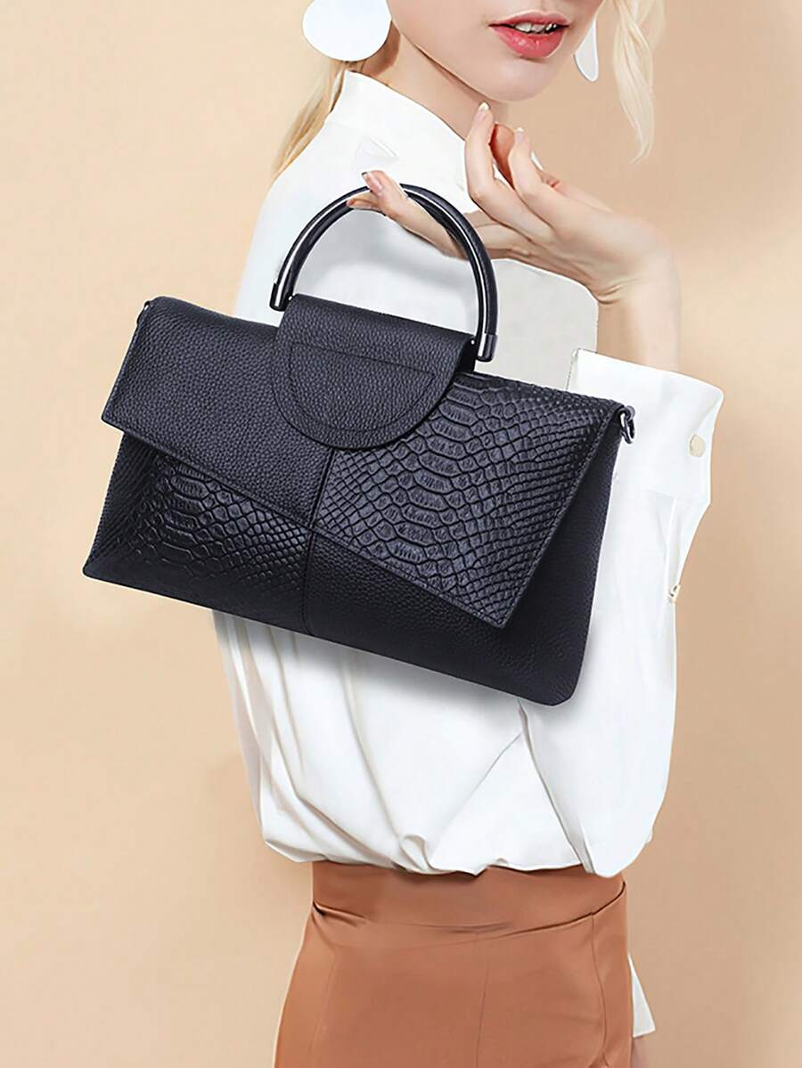 Embrague de estilo baguette de diseño de nicho minimalista - Negro - Ver 1