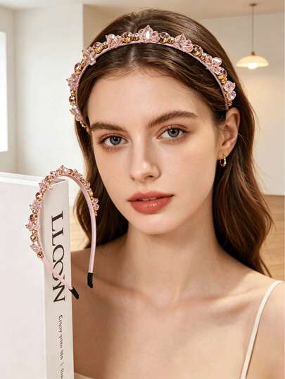 1pc Elegant Headband Hair Accessory, Bridal Wedding Hair Decor, Floral Wreath Headdress For Ceremony, Performance, Party, Suitable For Eid, Mother's Day, Pride, Back To School, Easter And Other Holidays