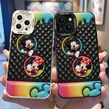 Disney Mickey & Minnie Mouse Phone Case, Rainbow Drip Protective Cover. Compatible With IPhone 17, 16, 15, 14, 13, 12, 11 Pro Series And Galaxy S22, S23, S24, S25 Models, Featuring Mickey And Minnie In Plush Frames Against A Black Quilted Background With Rainbow Drips, Perfect For Colorful Disney Fans, Ideal For Birthdays, Holidays, Anniversaries, Graduation Gifts, Or Any Special Occasion To Surprise Family, Friends, Classmates, And Loved Ones. - 黑色 - 查看 3