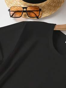 Women's Soft 100% Cotton Short-Sleeved T-Shirt, Single Pack, Fun EKG Heart Art Print Design, Elastic Round Neck Top, Comfortable Outdoor Wear In Spring And Summer, Cute Y2K Top, Loose, Casual, Simple And Fashionable Round Neck, Soft Fabric, Breathable Cotton T-Shirt With Daily Fashion Print, Matches With Everything. - 黑色 - 查看 3