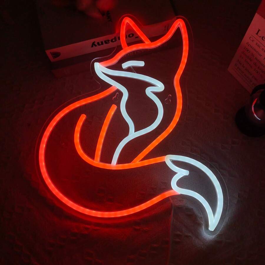 1 Peça Sinal de Néon com Formato de Raposa Fofo, Luz de Néon LED Multicolorida Alimentada por USB, Luz Decorativa de Parede para Quarto, Sala de Jogos, Sala de Homens, Sala de E-Sports, Decoração de Quarto Personalizada e Moderna, Arte de Parede de Jogador, Lâmpada Noturna Perfeita, Presente de Aniversário, Presente de Festival para Crianças, Meninos, Adolescentes, Fãs de Animais, Amigos e Família - luz policromática - Visão 1