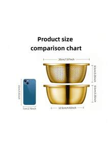 2pcs Stainless Steel Kitchen Set - Includes Thick Multi-Function Colander And Steamer Basket, Suitable For Rinsing Rice, Fruits, Pasta, Soup Pot And Whisk | Dishwasher , Anti-Rust, Space-Saving Design - Golden Drain Net - View 4