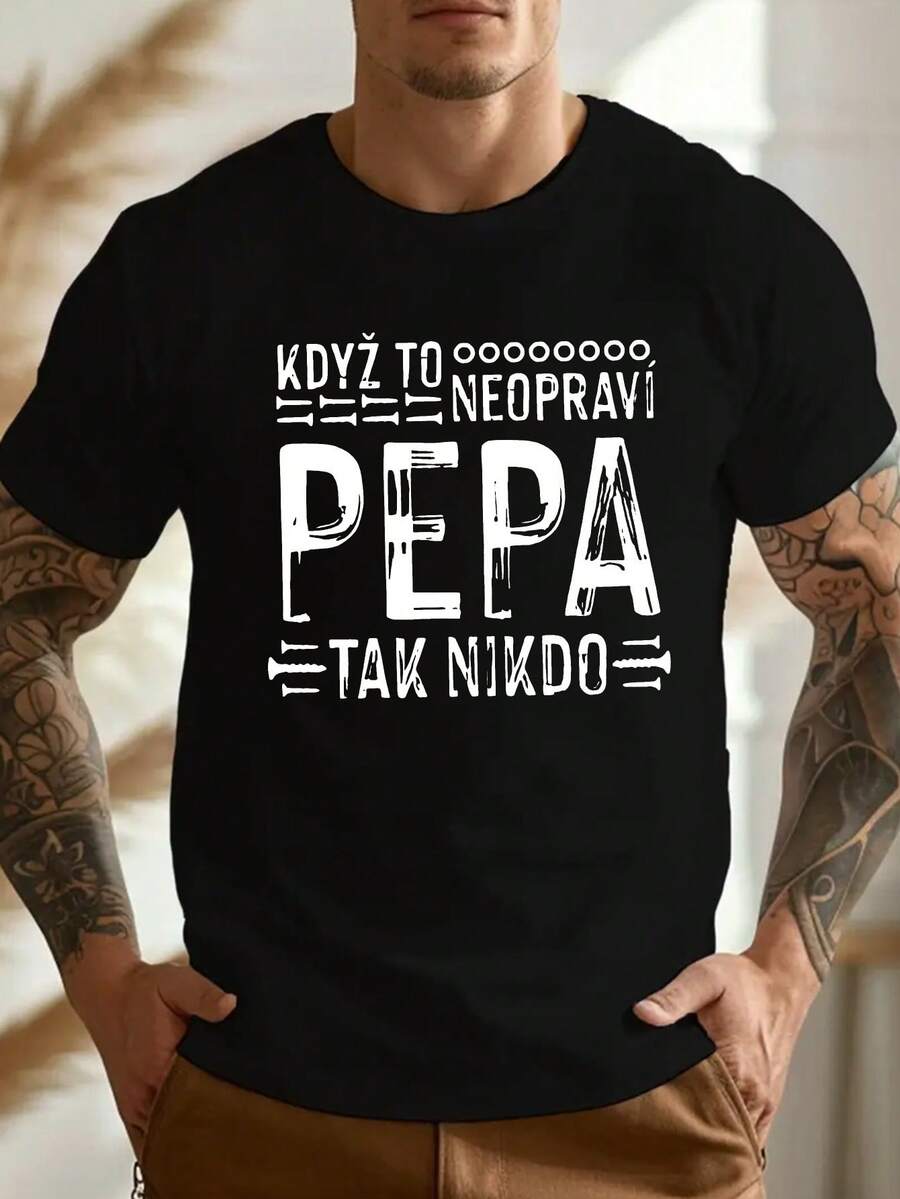 Camiseta de talla grande para hombre con un divertido diseño czech crinkle - Negro - Ver 1