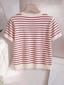 Nueva camiseta de mujer de manga corta con cuello en V a rayas - Multicolor 3 - Ver 2