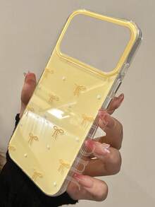 Bowknot Pearl Phone Case, Yellow Transparent Shock-Proof Protective Cover, Suitable For IPhone 17/16/15/14/13 Pro Max - Yellow - View 3