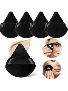 50-Piece Triangular Velvet Powder Puff, Facial Loose Powder Puff, Reusable Powder Puff, Face And Eye Makeup Puff, Soft Foundation Puff, Foundation Dry Powder Makeup Tool,Room Decor, Dressing Table, Travel, Bedroom, Makeup Accessories, Powder Puff - Black - View 4