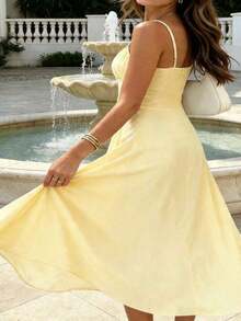 Vestido de verano casual y elegante de línea A con espalda descubierta para vacaciones para mujer - Amarillo - Ver 4