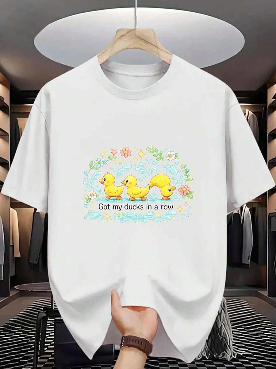 Men's T-Shirt With Organize Ducks Print, High Quality Print, Durable, Casual, Loose And Comfortable. - Mixed Colors - View 1