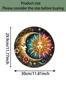 1件 2D平面金屬日與月臉牆飾，圓形波希米亞陰陽風格園藝裝飾，適用於花園、庭院、室內外居家裝飾及戶外圍欄，送給親友家人的理想禮物 - 日月 - 查看 15