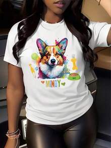 Camisetas impresas de verano y primavera de manga corta cuello redondo tops casuales tops de mujeres tejido de aodón de longitud regular lavable en máquina de tempor todas las camisetas a juego tiendas de la comunidad local en stock de liberación rápida de aodón suave comodidad disfrutar de descuentos especiales adecuados parascua, Halloween, Acción de Gracias, etc. - Blanco - Ver 2